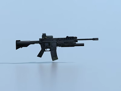 Black Tactical Rifle With Scope And Tactical Accessories In Floating 3d model