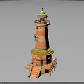 Colorful Lighthouse Shaped Decorative Furniture With Wooden Stairs And Platform