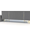 Modern Gray Entryway Cabinet And Side Cabinet With Golden Legs Slatted Doors And Drawers