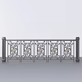 Ornate Black Wrought Iron Railing With Decorative Patterns And Support Posts 3d model
