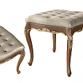 European Style Tufted Upholstered Stools With Wooden Legs And Gold Carvings