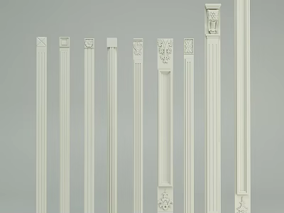 Roman Columns With Various Carved Designs And White Finish For Decorative Use 3d model