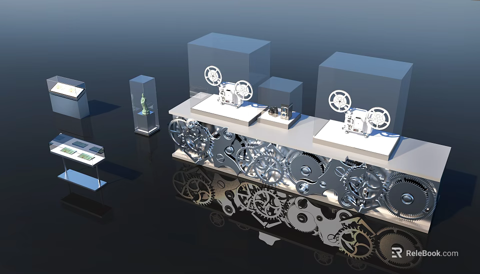 Intricate Mechanical Gears Display With Multiple Stands And Rotating Parts 3d model 