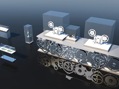 Intricate Mechanical Gears Display With Multiple Stands And Rotating Parts 3d model