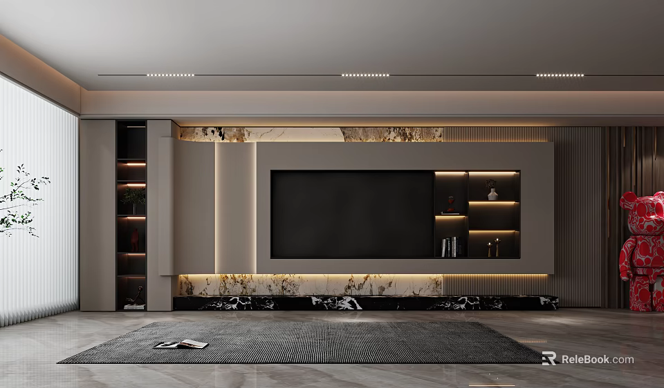 Modern Living Room Wall Design With TV And Illuminated Shelves 3d model 