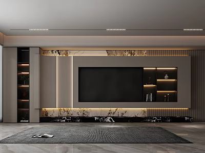 Modern Living Room Wall Design With TV And Illuminated Shelves 3d model