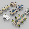 Modern Office Desks With Ergonomic Chairs Computer Monitors And Workstations 3d model