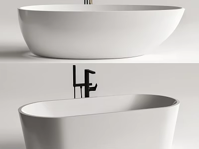 Sleek White Freestanding Oval Bathtub With Modern Black Faucet Design 3d model