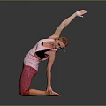Woman Yoga Stretching On One Knee Arm Extended In Pink Tank Top Red Patterned Leggings