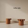 Stylish Modern Wooden Coffee Table Cylindrical Shape With Decorative Knob Base 3d model