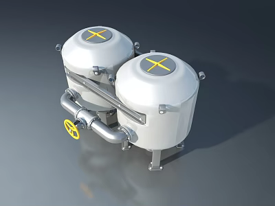 White Industrial Swing Doors With Yellow Cross Marks Pipes And Valve 3d model