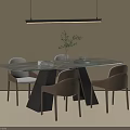 Minimalist Dining Table And Beige Chairs With Marble Top Black Legs And Green Plant