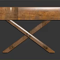 Wooden Furniture Piece With Three Planks Top And Cross Leg Support