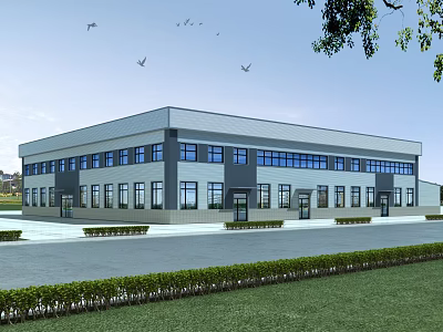 Modern Industrial Factory Building With Steel Structure And Large Windows 3d model