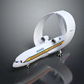 Futuristic Luxury Aircraft Model With Circular Wing White Yellow Blue Stripes And Reflective Base