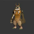 3D Sculpture of Anthropomorphic Wolf Dog With Orange Brown Fur Muscular Build Standing Pose