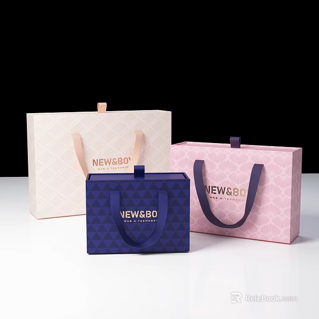 Beige Navy Blue Pink NEWBQ Patterned Handbags Decorative Display Set for Home Ornament 3d model 