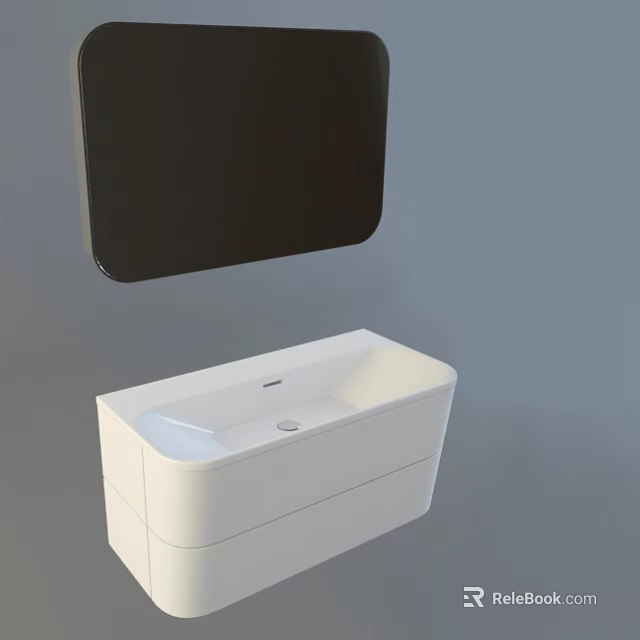 Modern Wall Mounted Bathroom Washbasin With White Countertop And Black Mirror 3d model 