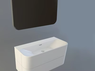 Modern Wall Mounted Bathroom Washbasin With White Countertop And Black Mirror 3d model