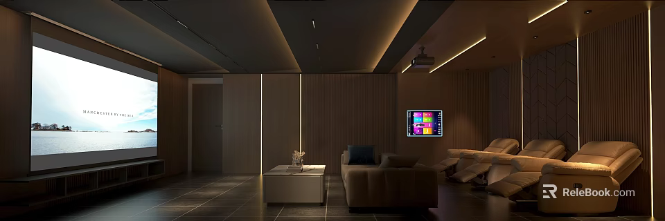 Elegant Modern KTV Lounge With Comfortable Sofa Coffee Table Big Screen And Soft Lighting 3d model 