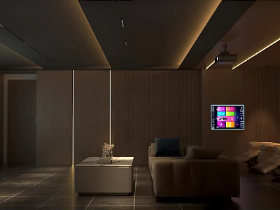 Elegant Modern KTV Lounge With Comfortable Sofa Coffee Table Big Screen And Soft Lighting 3d model