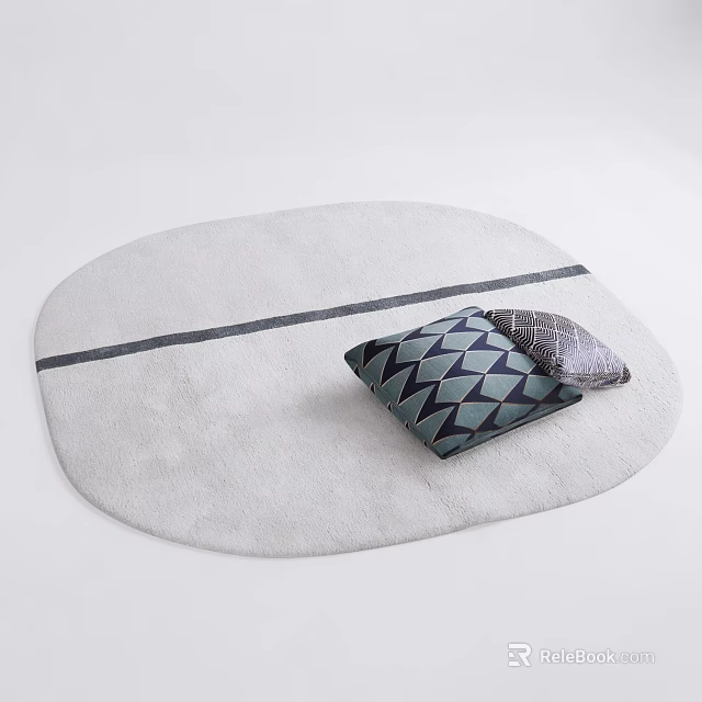 Oval Light Gray Stylish Rug With Dark Gray Stripe And Geometric Pillows 3d model 