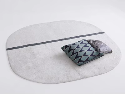 Oval Light Gray Stylish Rug With Dark Gray Stripe And Geometric Pillows 3d model