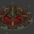 Architectural Structure With Octagonal Platform Arched Supports Red Lava Floor And Suspended Pillars