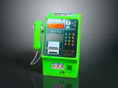 Green Public Payphone Equipment With Telephone Handset Numeric Keypad And Display Screen 3d model