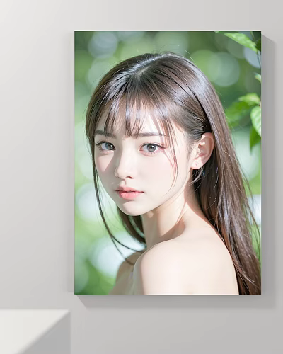 Elegant Female Portrait Painting With Long Brown Hair Soft Light And Natural Green Background 3d model