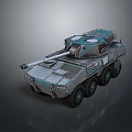 Armored Military Vehicle With Turret Cannon Six Wheels Metallic Finish And Antenna
