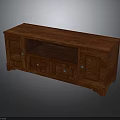 Dark Wooden TV Stand With Classic Design Drawers And Cabinet Doors