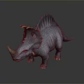 Blue Dinosaur Model With Spiked Back Horns And Detailed Skin Texture