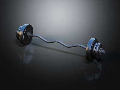 Shiny Metal Barbell Sports Equipment With Heavy Weight Plates For Fitness Training 3d model