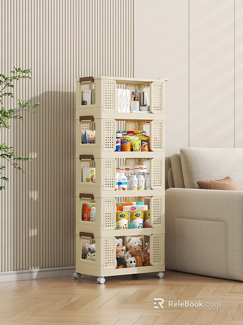 Beige Multi tier Storage Shelf for Organizing Food Cans Bottles and Toys in Living Room 3d model 