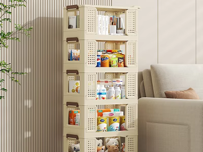 Beige Multi tier Storage Shelf for Organizing Food Cans Bottles and Toys in Living Room 3d model