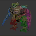 Armored Mech Robot With Yellow Gray Armor And Mechanical Combat Weapons