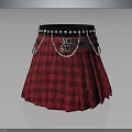 Traditional Red Plaid Kilt with Black Waistband and Silver Chain Ornaments