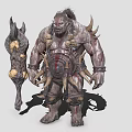 Orc Warrior Game Movie Character with Muscular Build Bone Decorated Armor and Spiked Weapon