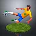 Game Movie Character Football Player In Yellow Jersey Number 10 Kicking Football On Green Grass