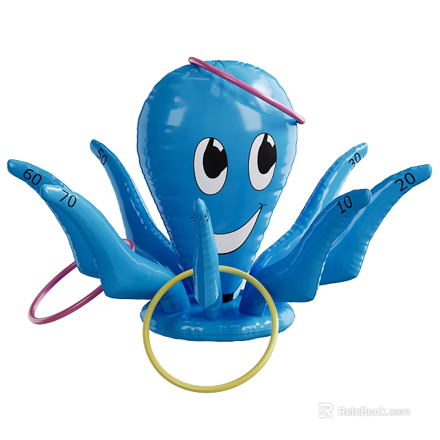 Blue Inflatable Octopus Ring Toss Game With Numbered Tentacles For Kids Outdoor Play 3d model 