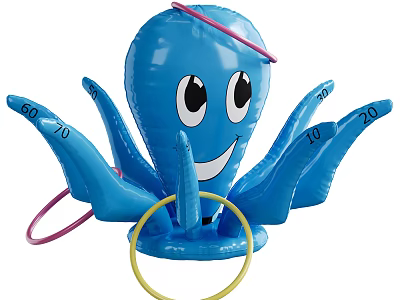 Blue Inflatable Octopus Ring Toss Game With Numbered Tentacles For Kids Outdoor Play 3d model