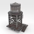Rusty Metal Public Water Tower With Support Frame Staircase And Railing