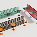 Modern Multicolor Striped Metal Outdoor Chair Sets With Matching Round Side Tables For Public Places