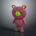 Cute Red Plaid Stuffed Bear Doll With Green Ears Nose And Black Eyes