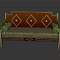 Elegant Red Wooden Sofa With Diamond Patterns Gray Cushion And Gold Accents On Frame And Armrests