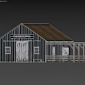 Rustic Sheep Barn Exterior With Weathered Brown Roof Dark Green Walls Wooden Porch And Fence