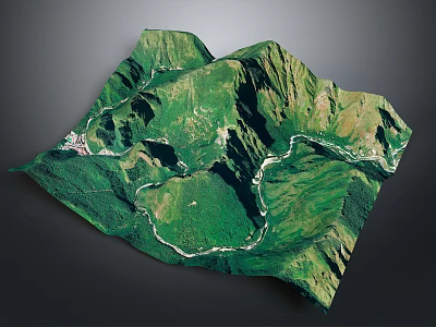 3D Garden Landscape Design With Green Mountainous Terrain And Winding Paths 3d model