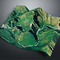 3D Garden Landscape Design With Green Mountainous Terrain And Winding Paths