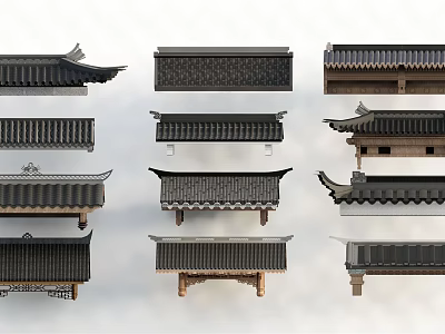 Traditional Chinese Architectural Roof Components With Diverse Eaves And Tile Styles 3d model